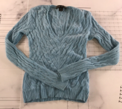 Ralph Lauren Black Label Cashmere Sweater Womens Medium Blue Cable Knit - £70.08 GBP