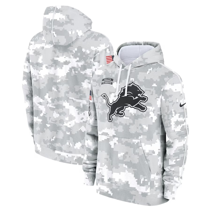 Mens White Camo Lions 2024 Salute to Service Pullover Hoodie - Detroit