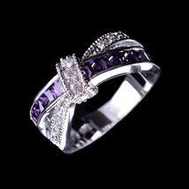 Best 925 Silver Amethyst Fashion purple nice women Crystal cross Rings J... - £7.02 GBP+