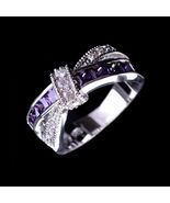 Best 925 Silver Amethyst Fashion purple nice women Crystal cross Rings J... - £7.01 GBP+