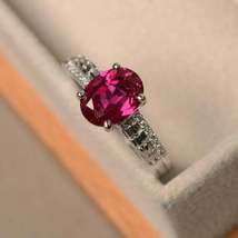 2.32ct Ruby Simulated 14K White Gold Plated Vintage Anniversary Engagement Ring - £88.56 GBP