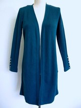 Talbots Long Open Cardigan Sweater XS Brass Button Detail Forest Green Topper - £22.37 GBP