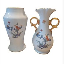 Limoges France Porcelaine Malbec Hand Painted Floral Porcelain Vase Set Vintage - £68.04 GBP