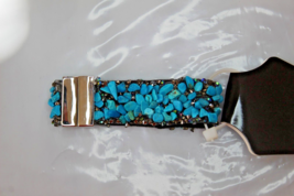 Turquoise Rock Chip &amp; Rhinestone Magnetic Close Bracelet Silver Tone New - £13.36 GBP