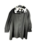 Beautiful Vintage Komitor black wool overcoat jacket cow print lining/co... - $35.27 CAD
