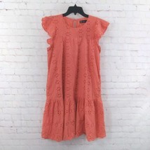 NY&amp;C New York &amp; Co Dress Womens Medium Orange Eyelet Tiered Flutter Ruffle Boho - £15.63 GBP