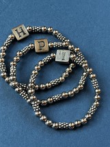 Lot of 3 Smooth &amp; Bumpy Silvertone Bead w Initial Letter L H P Etched Be... - £7.58 GBP