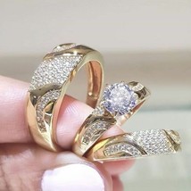 1.95Ct Round Cut Diamond 3 Pcs Trio Wedding Ring Set 14K Yellow Gold Finish - £93.07 GBP