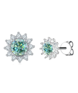 Moissanite Round Green White Stud Engagement Flower Earrings 925 Sterlin... - $62.03