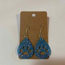 Handmade epoxy resin paw print earrings - blue glitter w/ rosegold flecks - £6.35 GBP