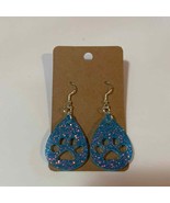 Handmade epoxy resin paw print earrings - blue glitter w/ rosegold flecks - £5.06 GBP