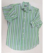 Thomas Dean Long Sleeve Button Front Flip Cuff Blue  Green Striped Dress... - £14.92 GBP