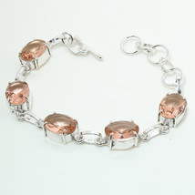 Morganite Oval Shape Cut Gemstone Anniversary Gift Bracelet Jewelry 7-8&quot;... - £4.77 GBP