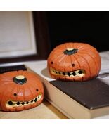Wooden Pumpkin Monster Figurine Halloween  Cute Spooky Decor - $19.06