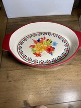The Pioneer Woman Fiona Floral Ceramic Oval Baker  Red Blue Green Yellow READ - £11.47 GBP