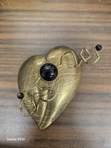 Jan Michaels San Francisco Brass Black Onyx Modernist Heart Leaf Pin Brooch - $66.71