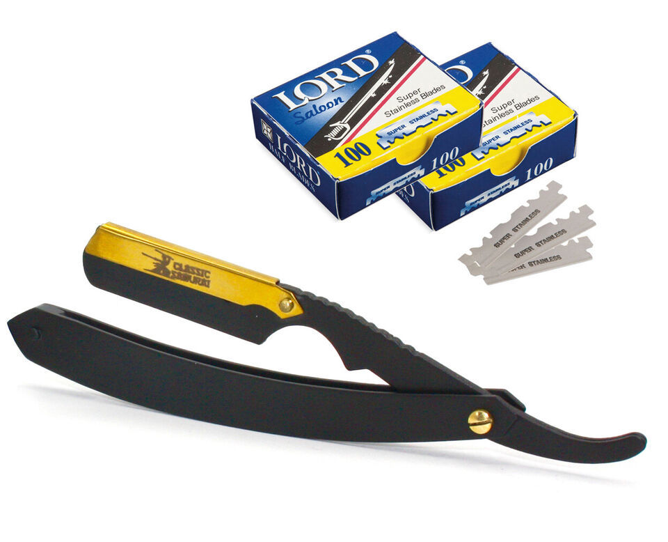 CS Golden Head Finish Professional Barber Straight Edge Razor + 200 Lord... - $19.45