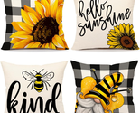 Summer Decor Pillow Covers 18X18 Set of 4 Sunflower Bee Decorations for ... - $26.05