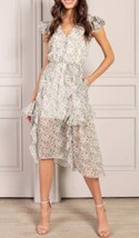 Senlis Floral Elaine Ruffle V Neck MIDI Dress White Pink Purple Size Sma... - £24.81 GBP