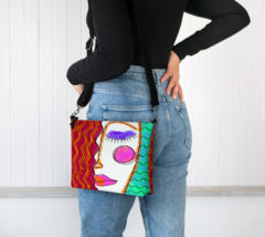 Wavy Red Hair Abstract Art Vegan Leather Crossbody Purse Handbag Shoulder Bag  - £51.95 GBP