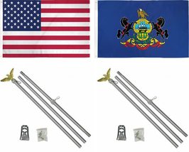 AES 3x5 3'x5' USA American w/State of Pennsylvania Flag w/Two 6' Galvanized Flag - £43.49 GBP