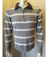 American Eagle1/4 Zip sweater Mens Large Gray Striped Long Sleeve Cotton - $148.98 MXN
