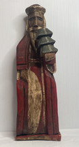 Wooden Primitive Santa W/ Tree Hand Carved Hand Painted 16.5” Folk Art - £55.34 GBP