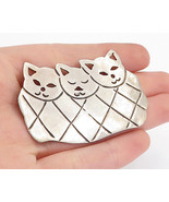 MICHELE MICHEL MEXICO 925 Silver - Vintage Etched Triple Cat Brooch Pin ... - £60.89 GBP