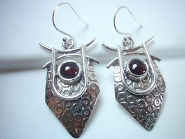 Garnet Tribal Style 925 Sterling Silver Dangle Earrings - £14.38 GBP