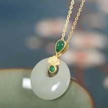 Natural Hetian Jade Peaceful Ring Gold S925 Chalcedony Jade Pendant Necklace - £39.56 GBP