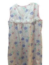 Women&#39;s summer nightgown pink floral sleeveless Large seersucker lace v ... - $14.84