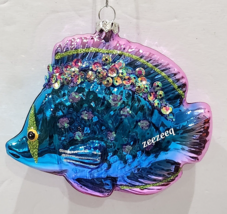 Christmas Coastal Beash Blue Pink Beaded Glass Fish Ornament Decor GORGEOUS!! - £13.30 GBP