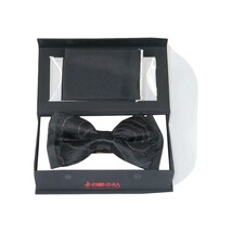 Men Formal Award Bow Tie Hankie Insomnia by Manzini Floral MZS303 Black Gold image 5