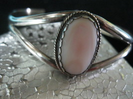NAVAJO signed MOTHER of PEARL Cuff Bracelet in Sterling Silver - Vintage - $65.00