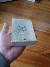 Late 1800s Antique Small Decorative Box AMERICANA Young Girl Child Adver... - £14.50 GBP