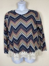 Justify Womens Plus Size 1X Mosaic Zigzag Knit Scoop Blouse Crochet Hem - £6.11 GBP
