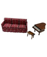 Dollshoppe Sofa and Piano Burgundy Floral and Wood Lot 2 Dollhouse Furni... - $42.12