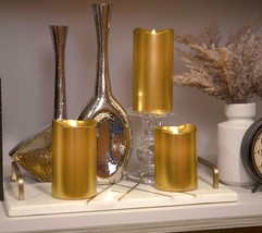 Mikasa Assorted S/3 Metallic Flameless Blow Out Candles w/ Remote in Gold  USED - $48.49