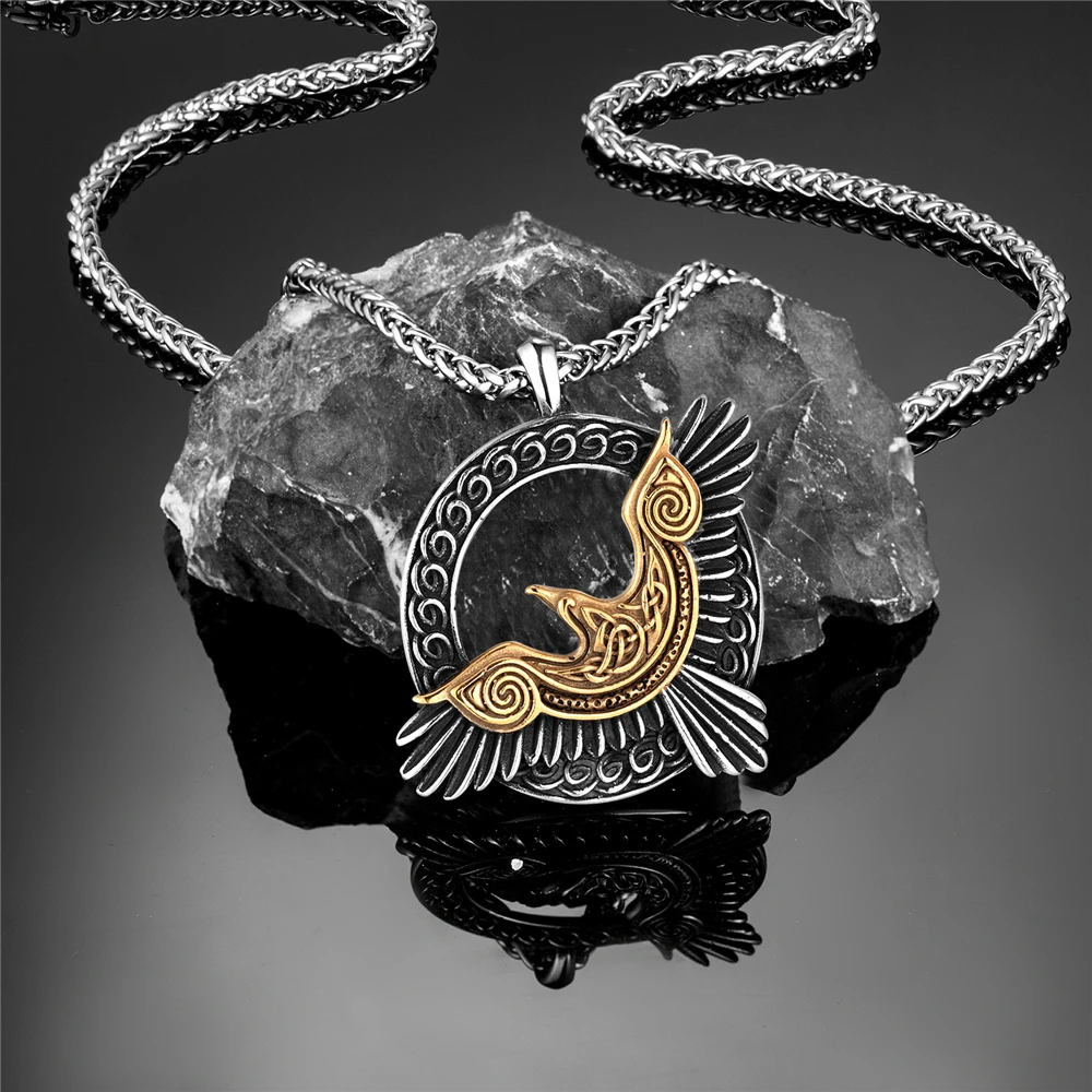 Stainless Steel Norse Mythology Eagle Neck Men Vis Raven Never Fade  Color Vegvi - £79.17 GBP