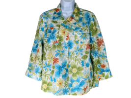 Alfred Dunner Size 14 Womens Button Blouse Top 3/4 Sleeve Floral Tropical colors - £13.46 GBP
