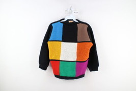 Vtg 50s 60s Mid Century Modern MCM Womens S Rainbow Checkered Knit Sweater USA - £61.82 GBP