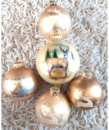 Lot of 5 Vintage Gold Woodland Deer Ornaments Ball Christmas Tree - $7.79
