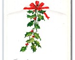Christmas Greetings Holly Ribbon Embossed UNP Winsch Back DB Postcard Y9 - $2.92