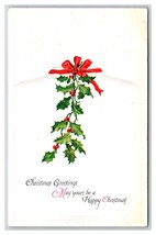 Christmas Greetings Holly Ribbon Embossed UNP Winsch Back DB Postcard Y9 - £2.29 GBP