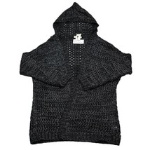 Bear Dance Sweater Womens S Black Long Sleeve Hooded Open Stitch Knit Cardigan - £20.43 GBP