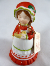Holly Hobbie bell girl w bonnet red white dress candle ornament 1980s Mi... - $14.84