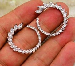 Delicated 2.10Ct Marquise Cut VVS1/D Diamond Hoop Earrings 14K White Gold Over - £80.27 GBP