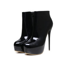 Sexy 16cm Platform High Heels Boots Ladies Ankle Boots Patent Leather Autumn Boo - £83.37 GBP