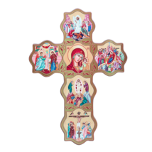 12&quot; Jesus Life Scenes 6 Icons Wooden Crucifix Byzantine Orthodox Wall Cr... - £36.34 GBP