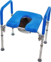 Safety Toilet Shower Seat Commode w/ Handles, Padded Armrests Adjustable Elderly - £56.17 GBP